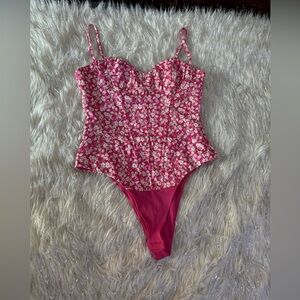 Zara Pink Floral Corset Bodysuit Side Zipper Closure Size M